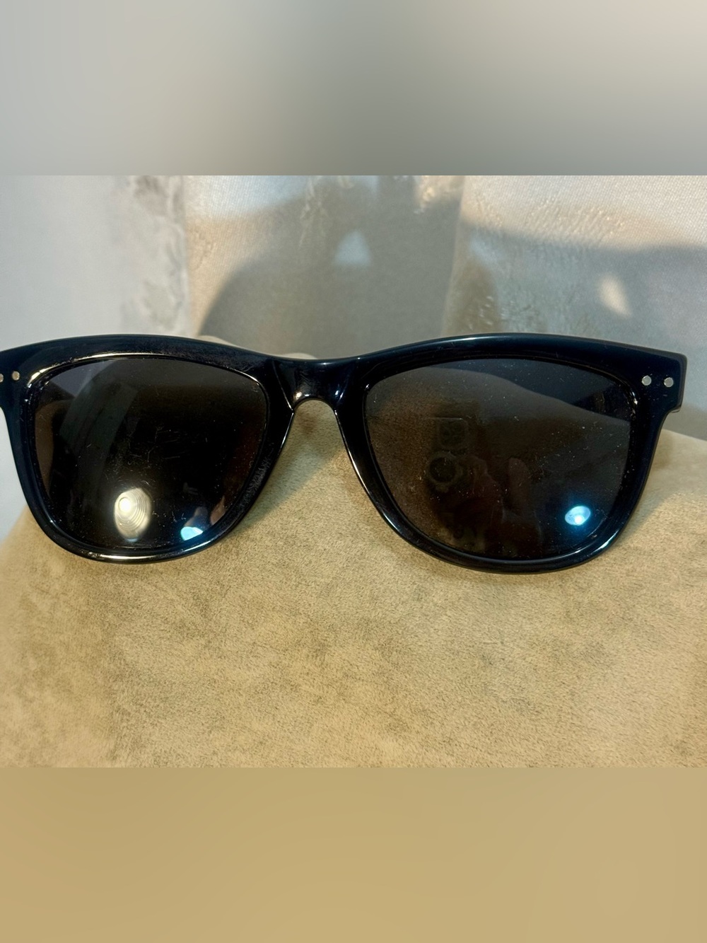 Cole Haan Classic Black Wayfarer Sunglasses with Tortoise Shell Arms.